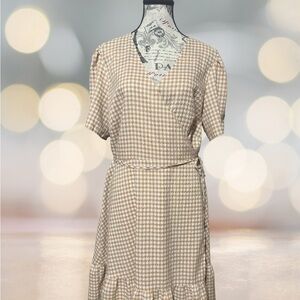 LOFT Tan Checkered Midi Dress